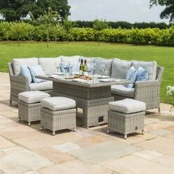 Maze Rattan Oxford Corner Dining Set With Ice Bucket & Rising Dining Table -Eden Yard Zone 401760 81