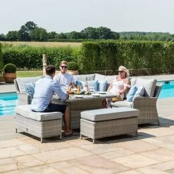 Maze Rattan Oxford Royal Corner Dining Set With Integrated Rising Ice Bucket Table -Eden Yard Zone 402116 2