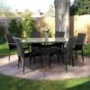 Albany Garden Rectangular Rattan Dining Set 6 Seater Grey Stackable -Eden Yard Zone 452058 120resized