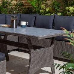Rowlinson Garden Rattan Corner Sofa Dining Set Grey 8 Seater -Eden Yard Zone AlbanyCornerset Grey 021