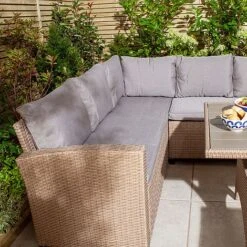 Rowlinson Garden Deluxe Rattan Corner Sofa Dining Set 8 Seat Oatmeal 17 Rowlinson Garden Deluxe Rattan Corner Sofa Dining Set 8 Seat Oatmeal -Eden Yard Zone AlbanyCornerset Wheat 03
