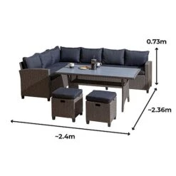 Rowlinson Garden Rattan Corner Sofa Dining Set Grey 8 Seater -Eden Yard Zone AlbanyRattansizes21