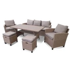 Rowlinson Albany Rattan Garden Sofa Dining Set 7 Seat Oatmeal -Eden Yard Zone Bude Oatmeal