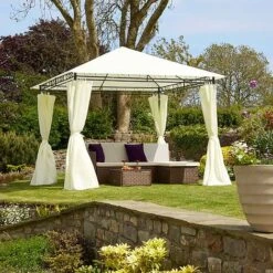 Garden Life 3x3m Metal Gazebo With Cream Roof And Curtains 8 Garden Life 3x3m Metal Gazebo With Cream Roof And Curtains -Eden Yard Zone G2762 2
