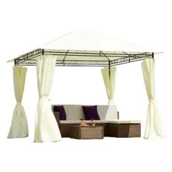Garden Life 3x3m Metal Gazebo With Cream Roof And Curtains 11 Garden Life 3x3m Metal Gazebo With Cream Roof And Curtains -Eden Yard Zone G2762 5
