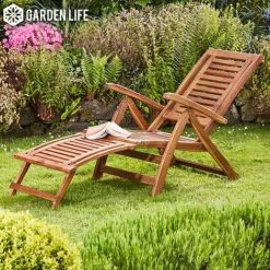 Garden Life Acacia Folding Steamer Deck Chair -Eden Yard Zone G2858 Acacia Steamer Chair LS 2 logo 2000x2000px