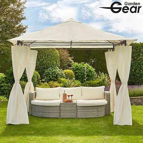 Garden Gear 3x3m Metal Gazebo With Cream Roof And Curtains 2 Garden Gear 3x3m Metal Gazebo With Cream Roof And Curtains