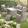 Garden Gear St Lucia 7 Seat Rattan Dining Set - Tonal Grey -Eden Yard Zone G4777 7 Seat Rattan Dining Set LS 1 SQUARE