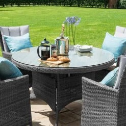 Maze Rattan LA Garden Dining Set Round With Ice Bucket 4 Seat 10 Maze Rattan LA Garden Dining Set Round With Ice Bucket 4 Seat -Eden Yard Zone LA 4 Seat Round Dining Set GREY 2sqqqq