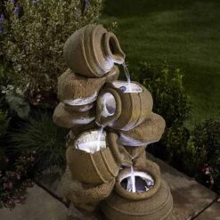 Serenity Cascading Tipping Pots Stone Wall Water Feature -Eden Yard Zone WEBG39452
