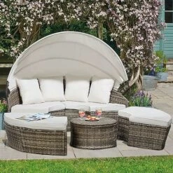 Rattan Day Bed With Table - 180cm 10 Rattan Day Bed With Table - 180cm -Eden Yard Zone z G3869 2