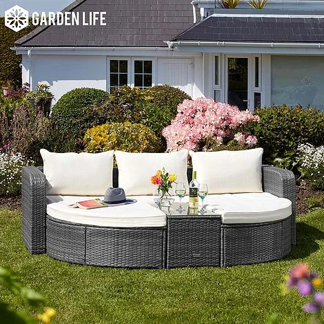 Firenze Five-Section Rattan Daybed - Dark Grey With Cover 4 Firenze Five-Section Rattan Daybed - Dark Grey With Cover - Image 2